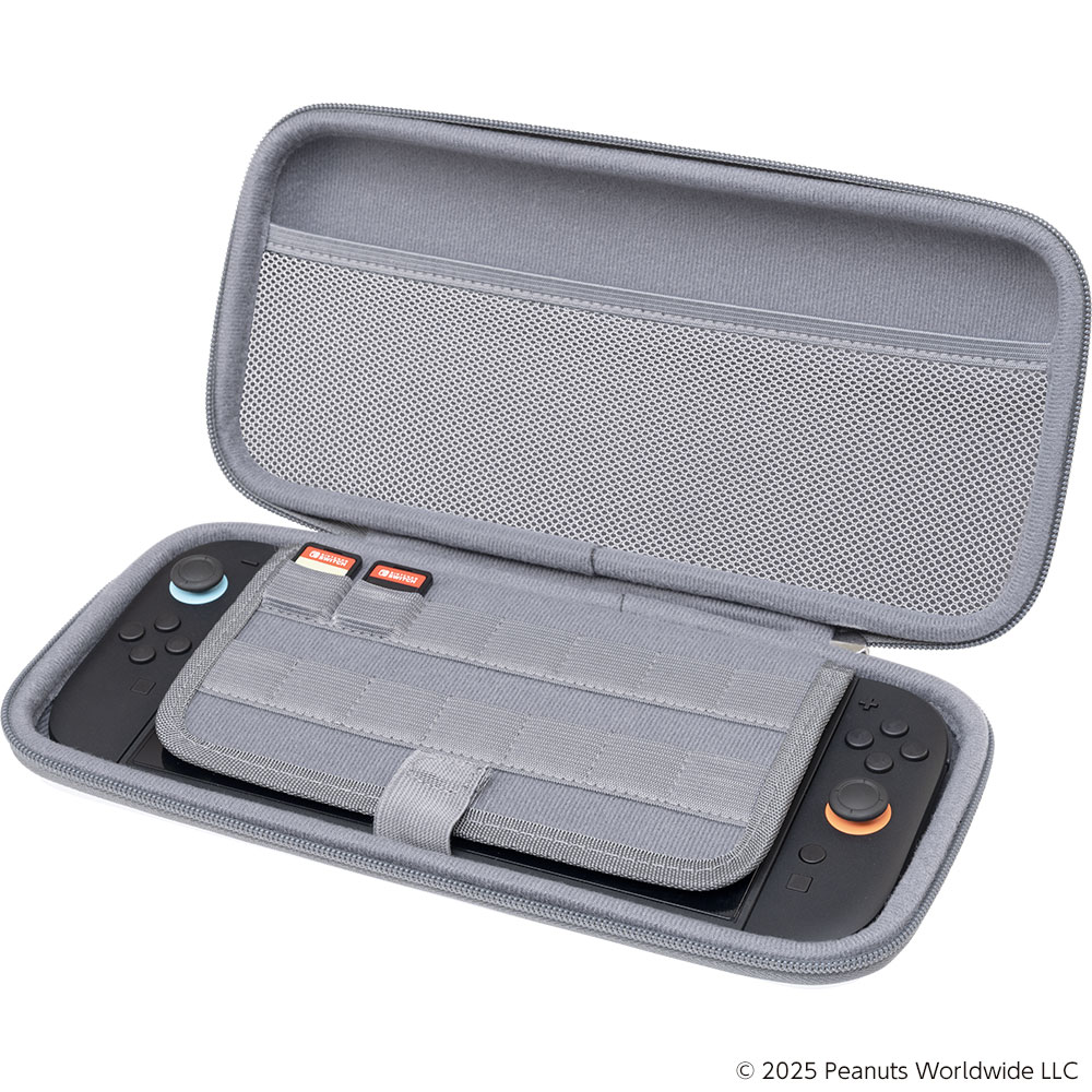 スヌーピー ポーチ（Switch2用）フェイス　アクセサリーを収納できるメッシュポケット／Switch用ゲームカードを10枚収納できるポケット付き